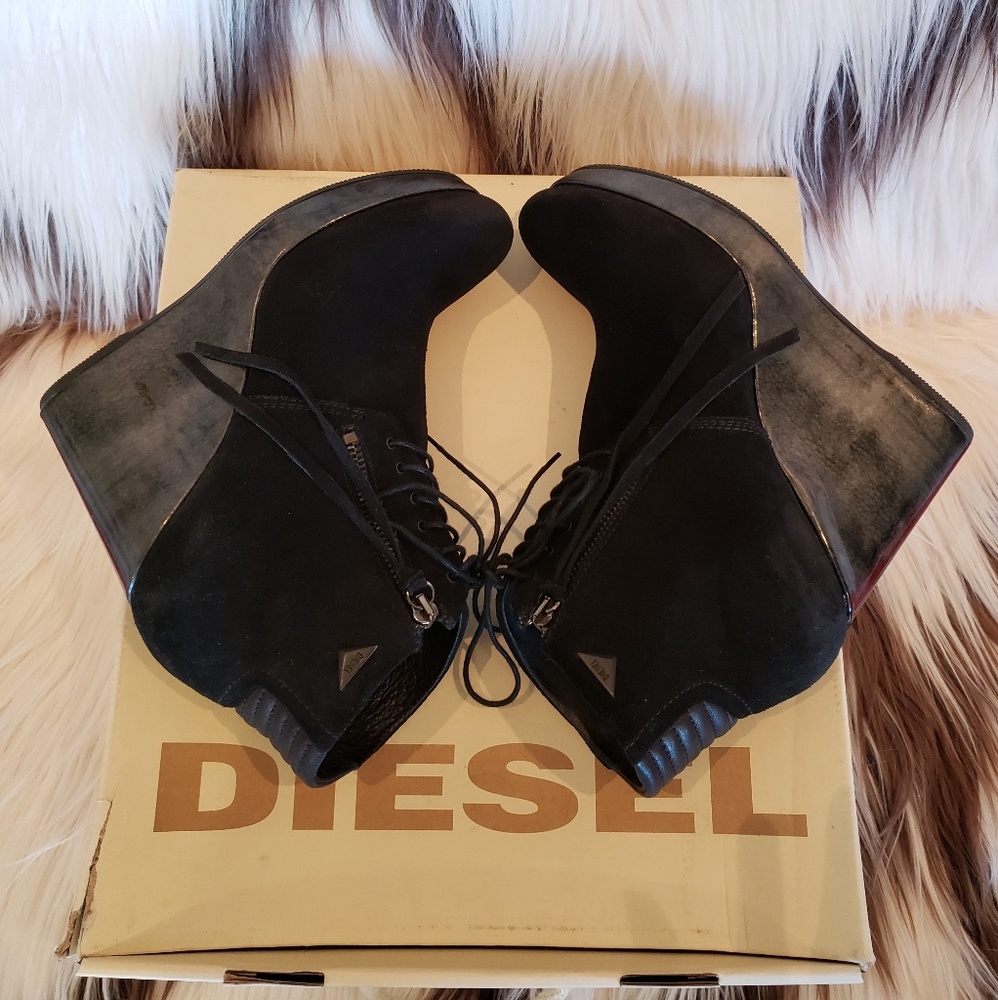 Diesel black suede wedge boots/ booties - Picture 5 of 8